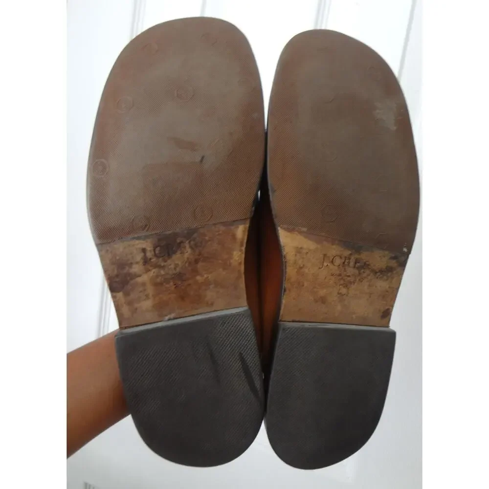 Vintage J Crew Brown Leather Dress Shoes Loafer Square Toe Worn Mens 10.5 ITALY